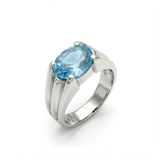 Blue Topaz Men Rings - Oval Split-Shoulder