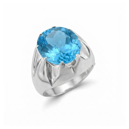 Blue Topaz Men Rings - Multi-Prong Signet