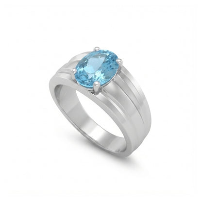 Blue Topaz Men Rings - Oval Channel-Band
