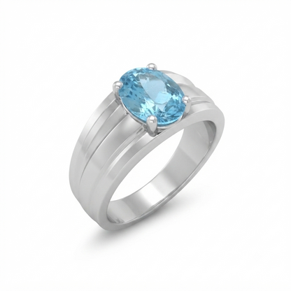Blue Topaz Men Rings - Oval Channel-Band