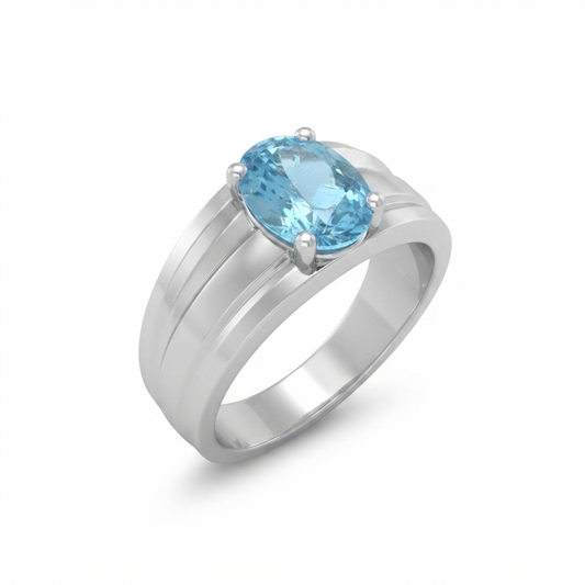 Blue Topaz Men Rings - Oval Channel-Band