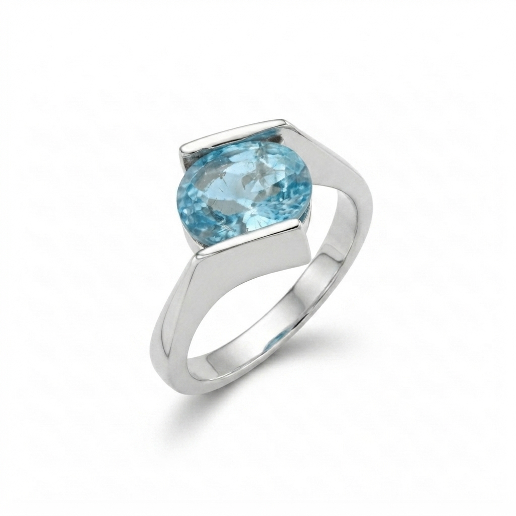 Blue Topaz Women Ring - Modern Channel-Set