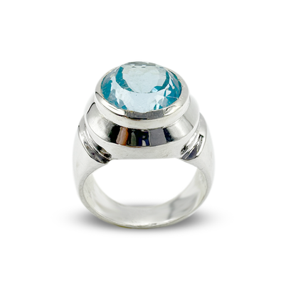 Blue Topaz Men Ring - Turban Design