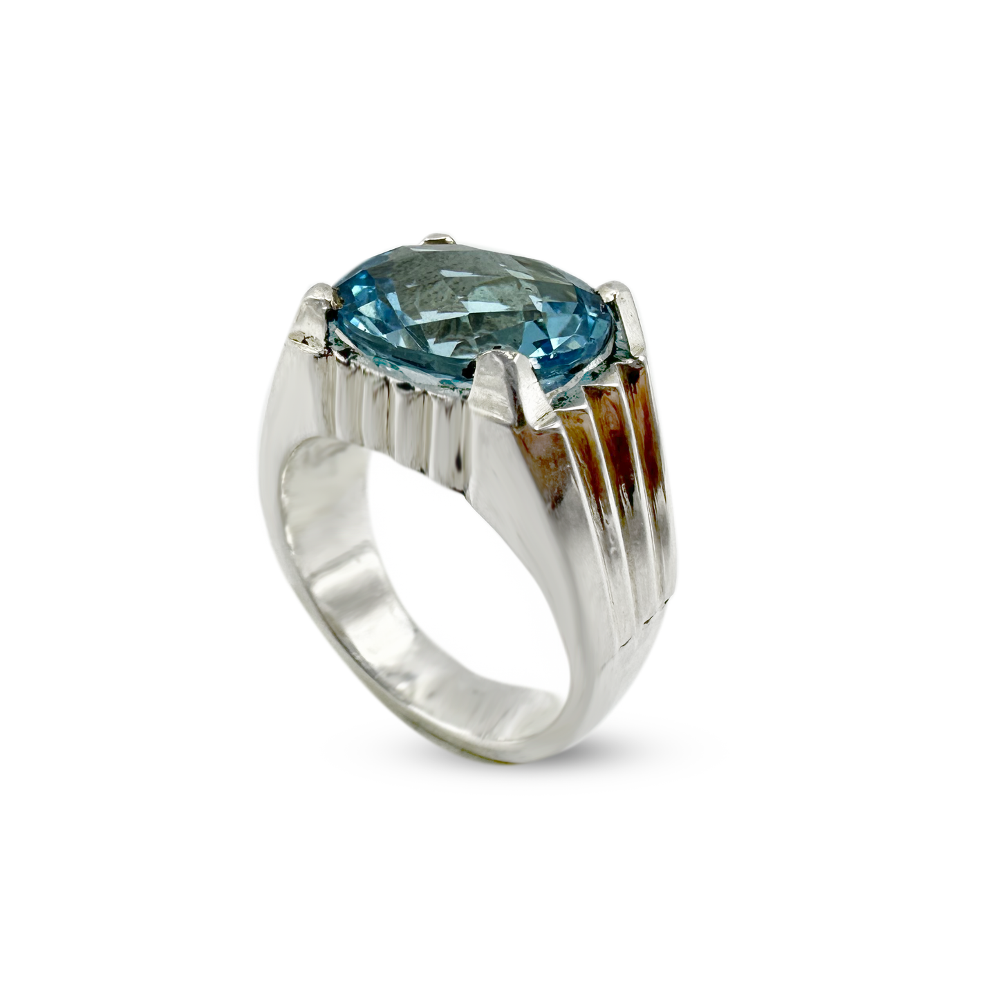 Blue Topaz Men Ring -  Vintage Band