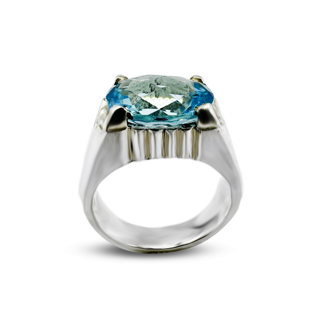 Blue Topaz Men Ring -  Vintage Band