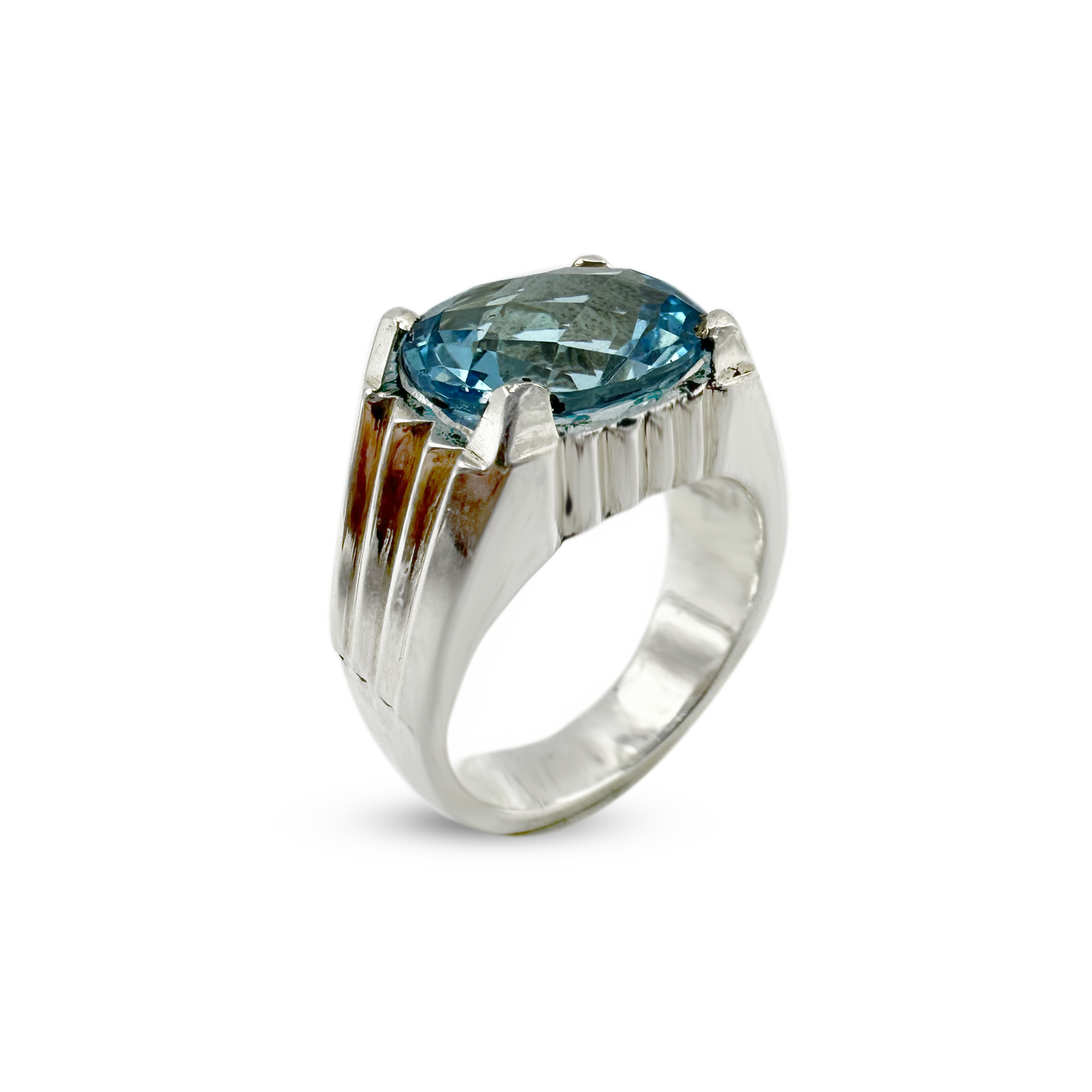 Blue Topaz Men Ring -  Vintage Band