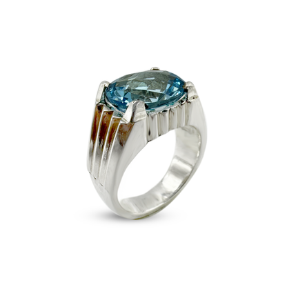 Blue Topaz Men Ring -  Vintage Band