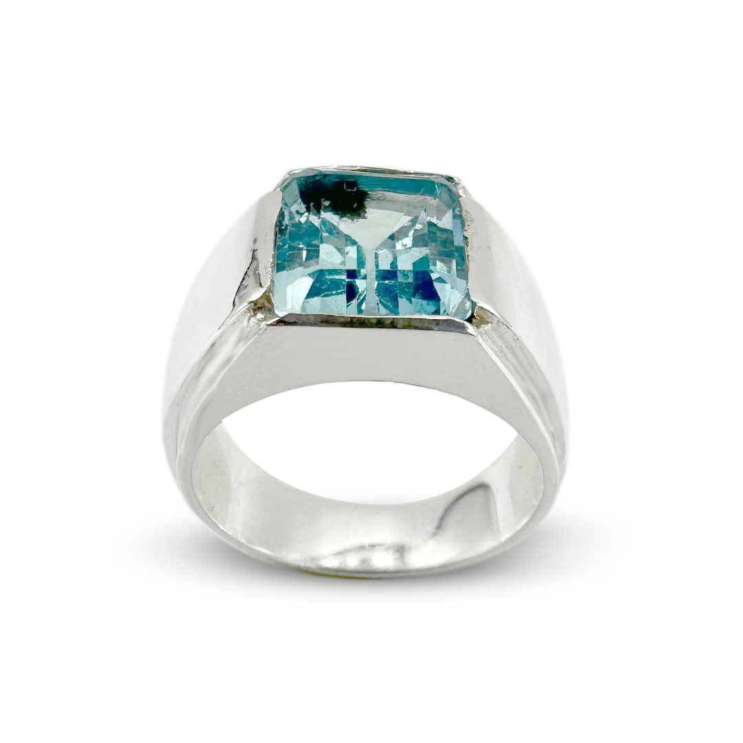 Blue Topaz Men Ring - Engagment Ring
