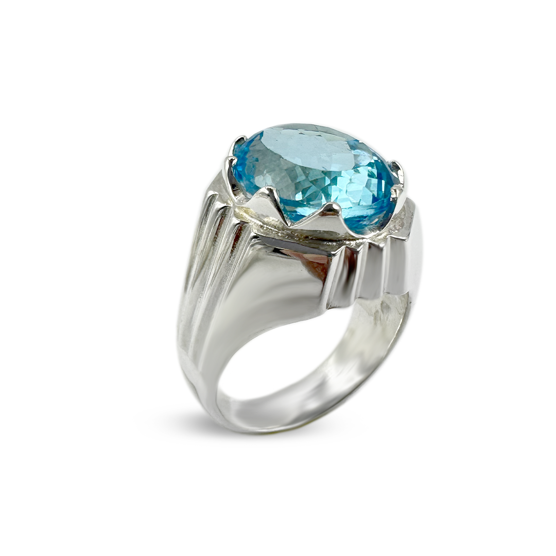 Blue Topaz Men Ring - Rocky Top Design