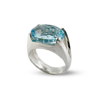 Blue Topaz Men Ring - V Band Design