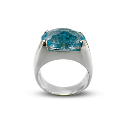 Blue Topaz Men Ring - V Band Design