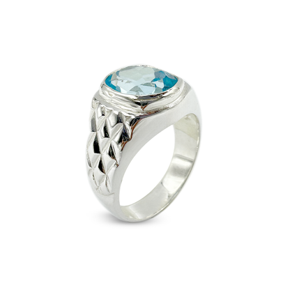 Blue Topaz Men Ring - Glow Design