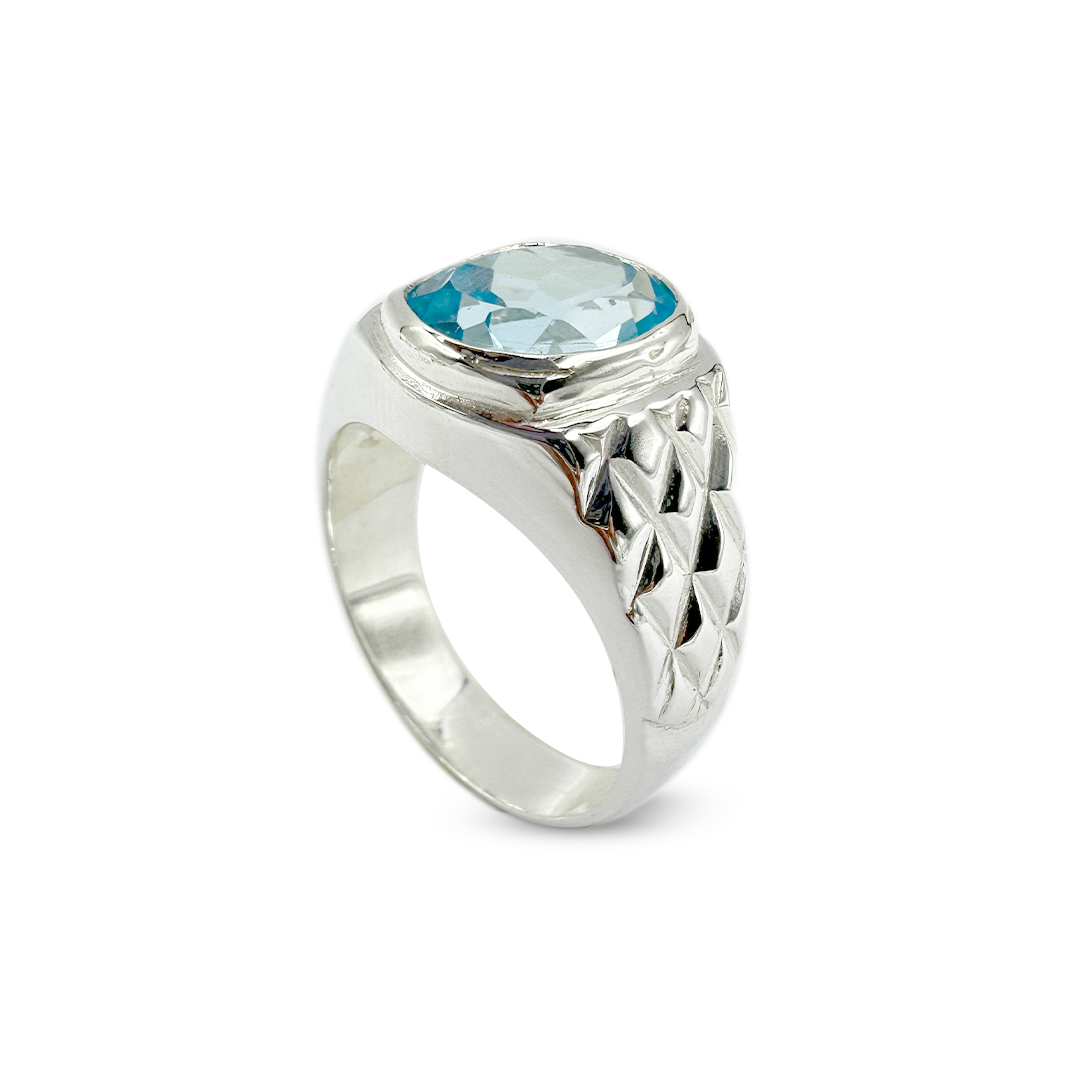 Blue Topaz Men Ring - Glow Design