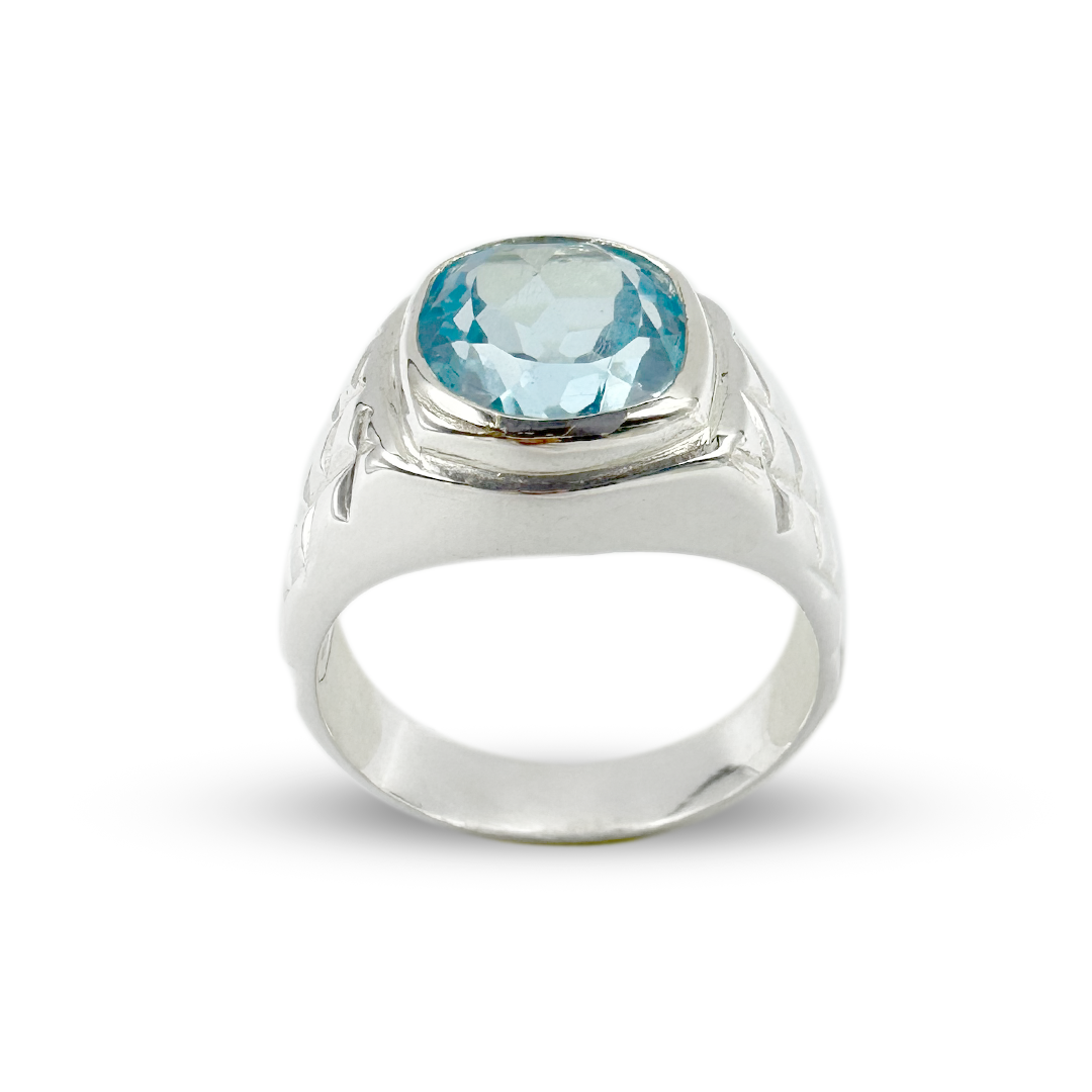 Blue Topaz Men Ring - Glow Design