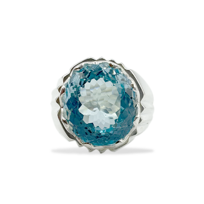 Blue Topaz Men Ring - Mountain Cover Design