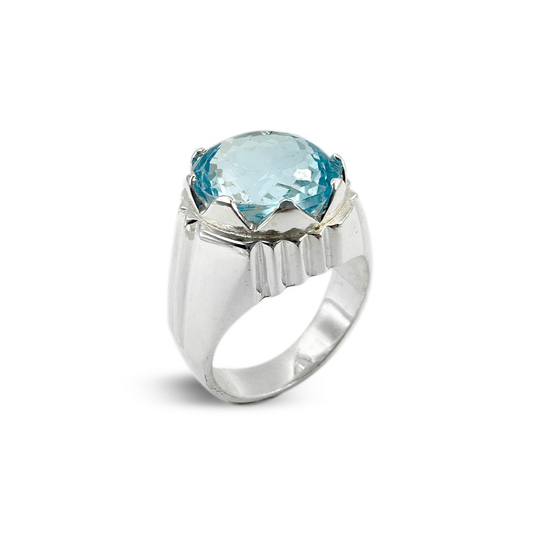 Blue Topaz Men Ring - Mountain Cover Design