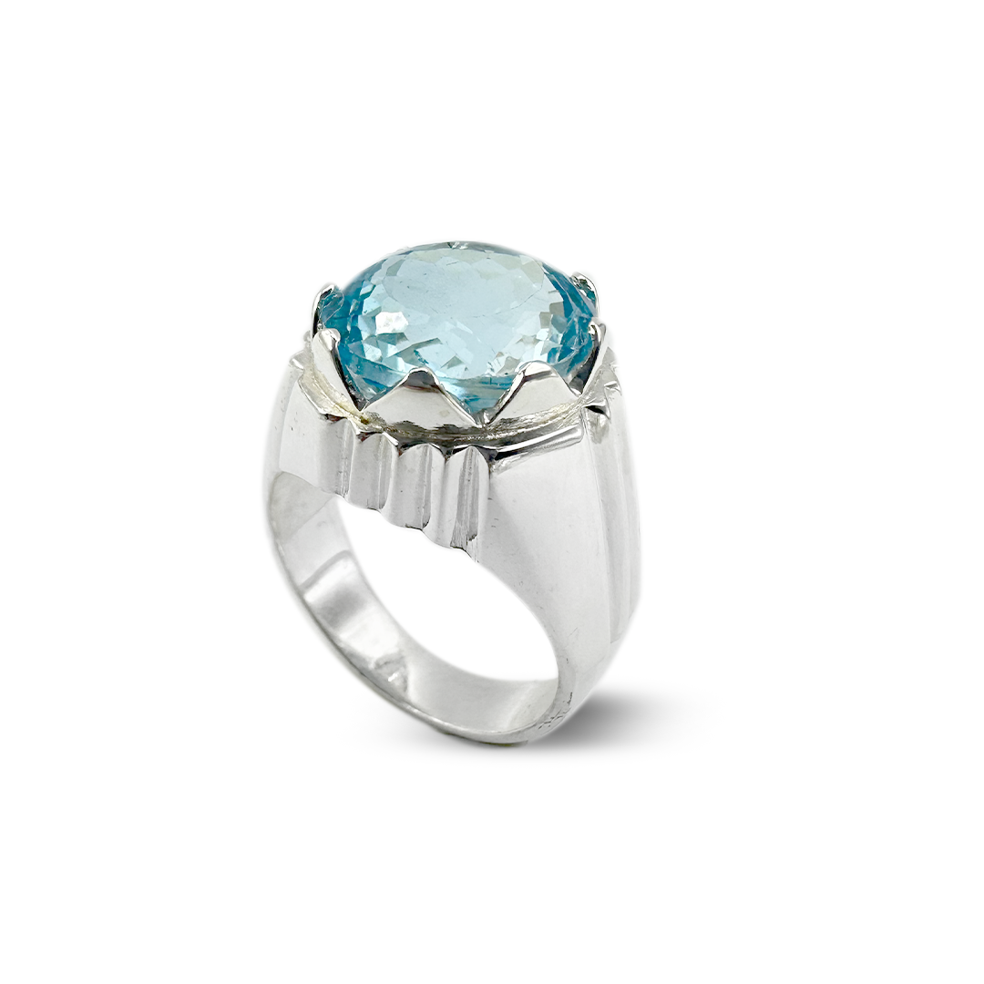 Blue Topaz Men Ring - Mountain Cover Design