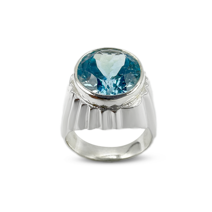 Blue Topaz Men Ring -Across Line Design