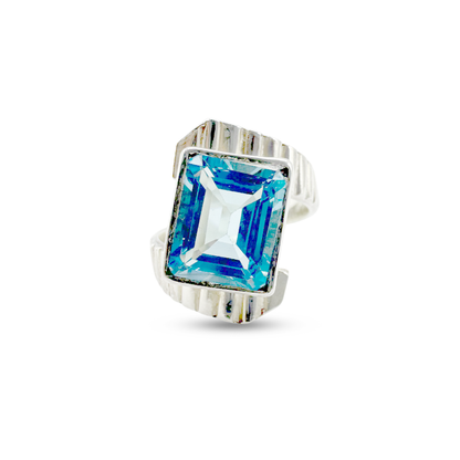 Blue Topaz Men Ring - Bypass Stairs Design