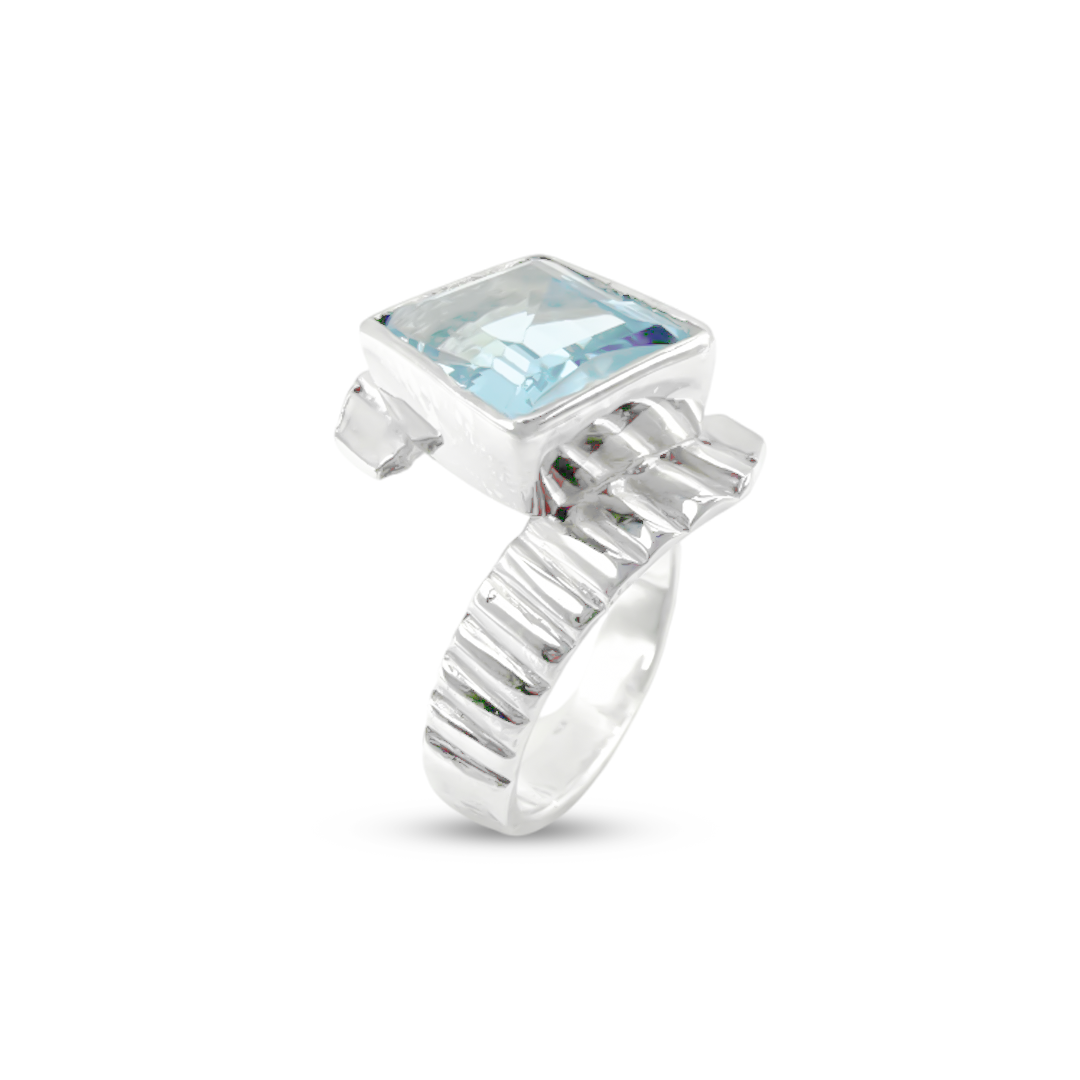 Blue Topaz Men Ring - Bypass Stairs Design