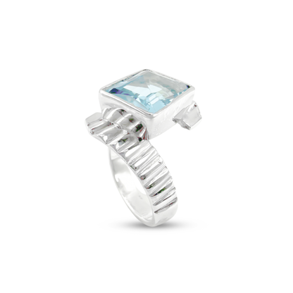 Blue Topaz Men Ring - Bypass Stairs Design