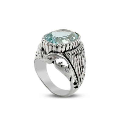 Blue Topaz Men Ring - Persion Culture Design