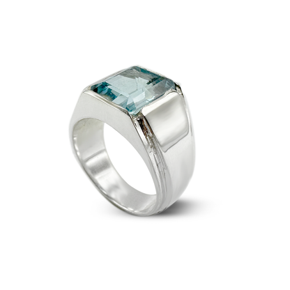 Blue Topaz Men Ring - Engagment Ring