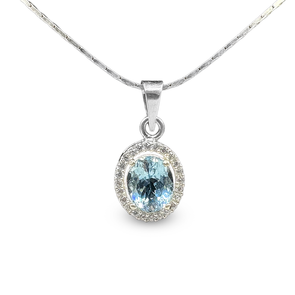 Blue Topaz Pendant - Halo Round