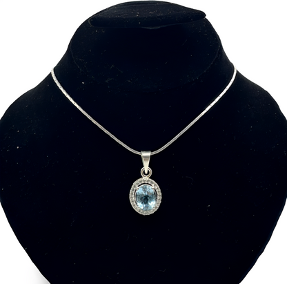 Blue Topaz Pendant - Halo Round