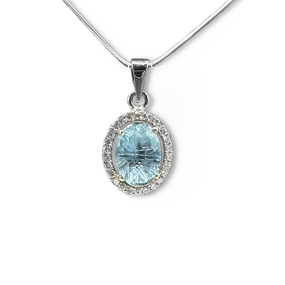 Blue Topaz Pendant - Halo Ovalatte