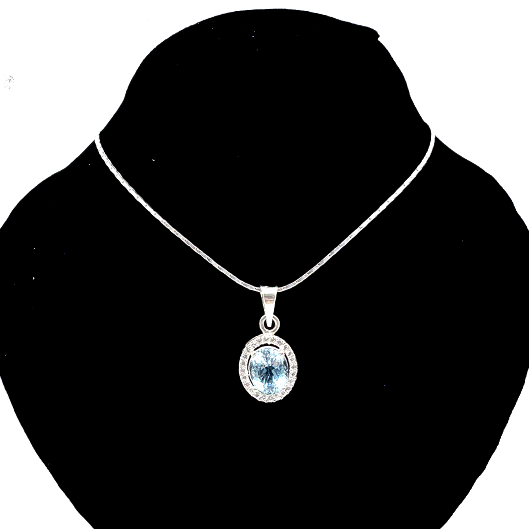 Blue Topaz Pendant - Halo Ovalatte