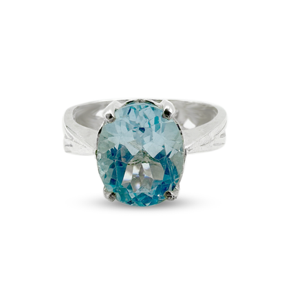 Blue Topaz Women Ring - Floral Band Design