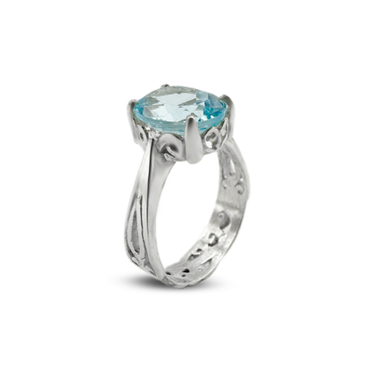 Blue Topaz Women Ring - Floral Band Design