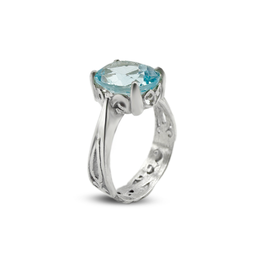 Blue Topaz Women Ring - Floral Band Design