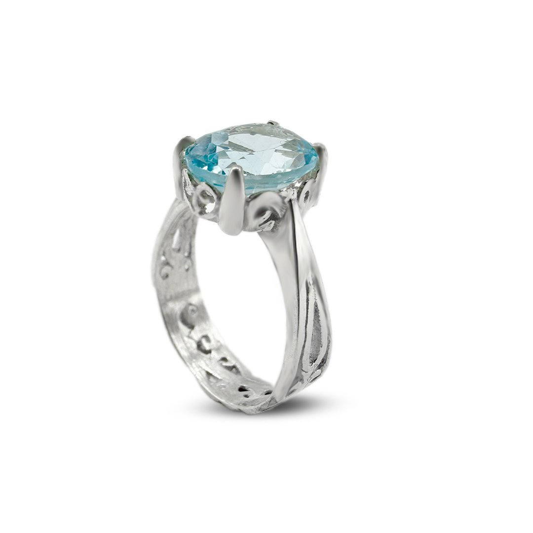 Blue Topaz Women Ring - Floral Band Design