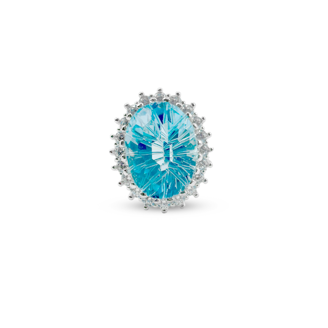 Blue Topaz Women Ring - Crown Halo design