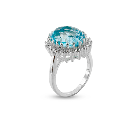 Blue Topaz Women Ring - Crown Halo design