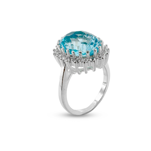 Blue Topaz Women Ring - Crown Halo design