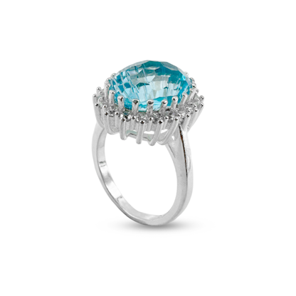 Blue Topaz Women Ring - Crown Halo design