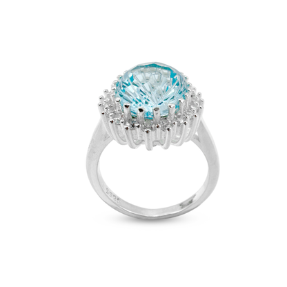 Blue Topaz Women Ring - Crown Halo design