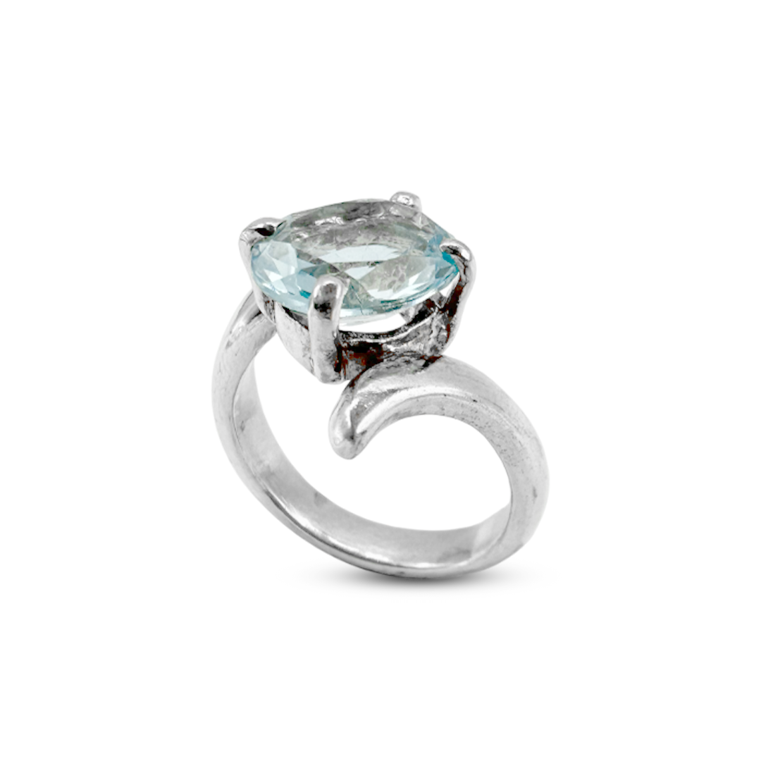 Blue Topaz Women Ring - Bypass Design