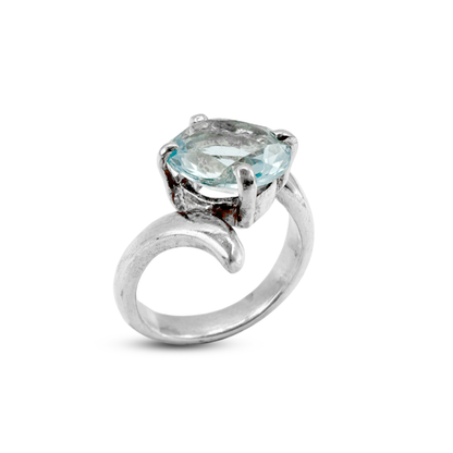 Blue Topaz Women Ring - Bypass Design