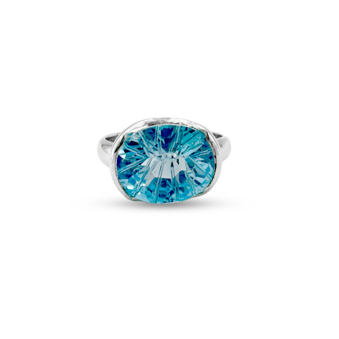 Blue Topaz Women Ring -  U Cup Design