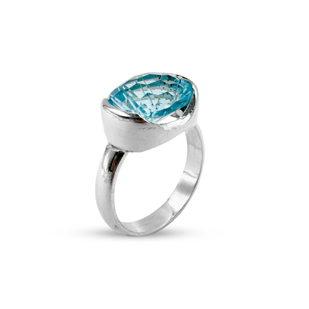 Blue Topaz Women Ring -  U Cup Design