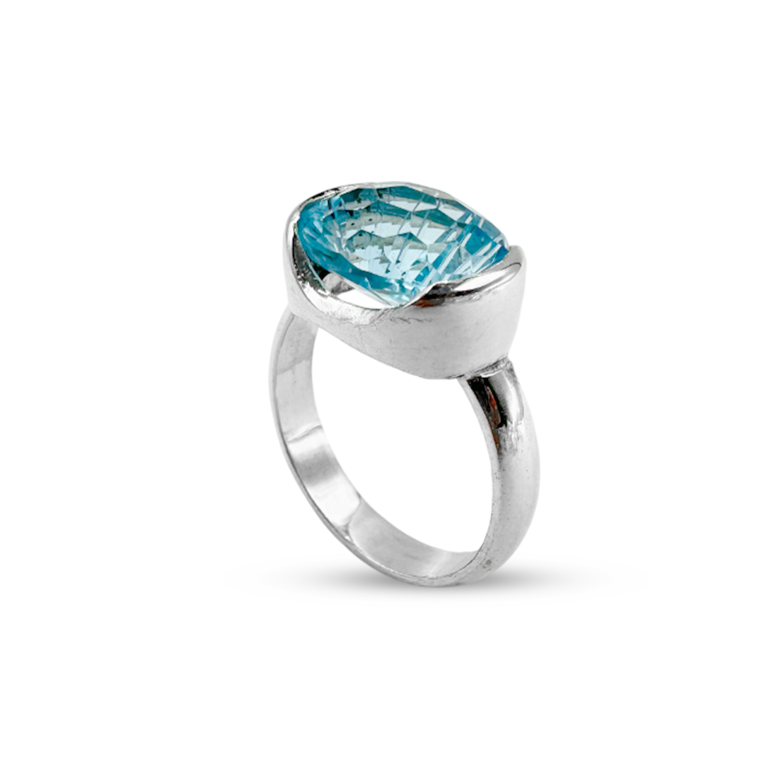 Blue Topaz Women Ring -  U Cup Design