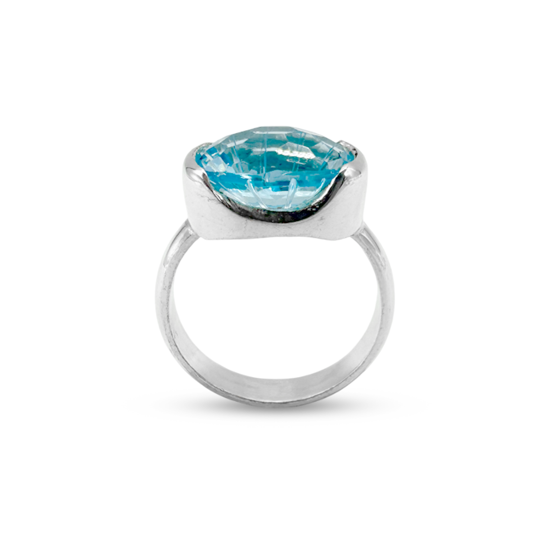 Blue Topaz Women Ring -  U Cup Design