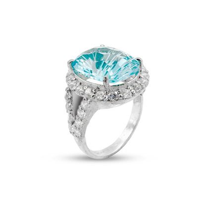 Blue Topaz Women Ring - Halo V Band Design