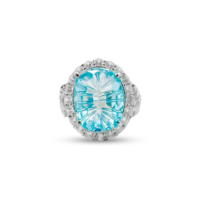 Blue Topaz Women Ring - Halo V Band Design