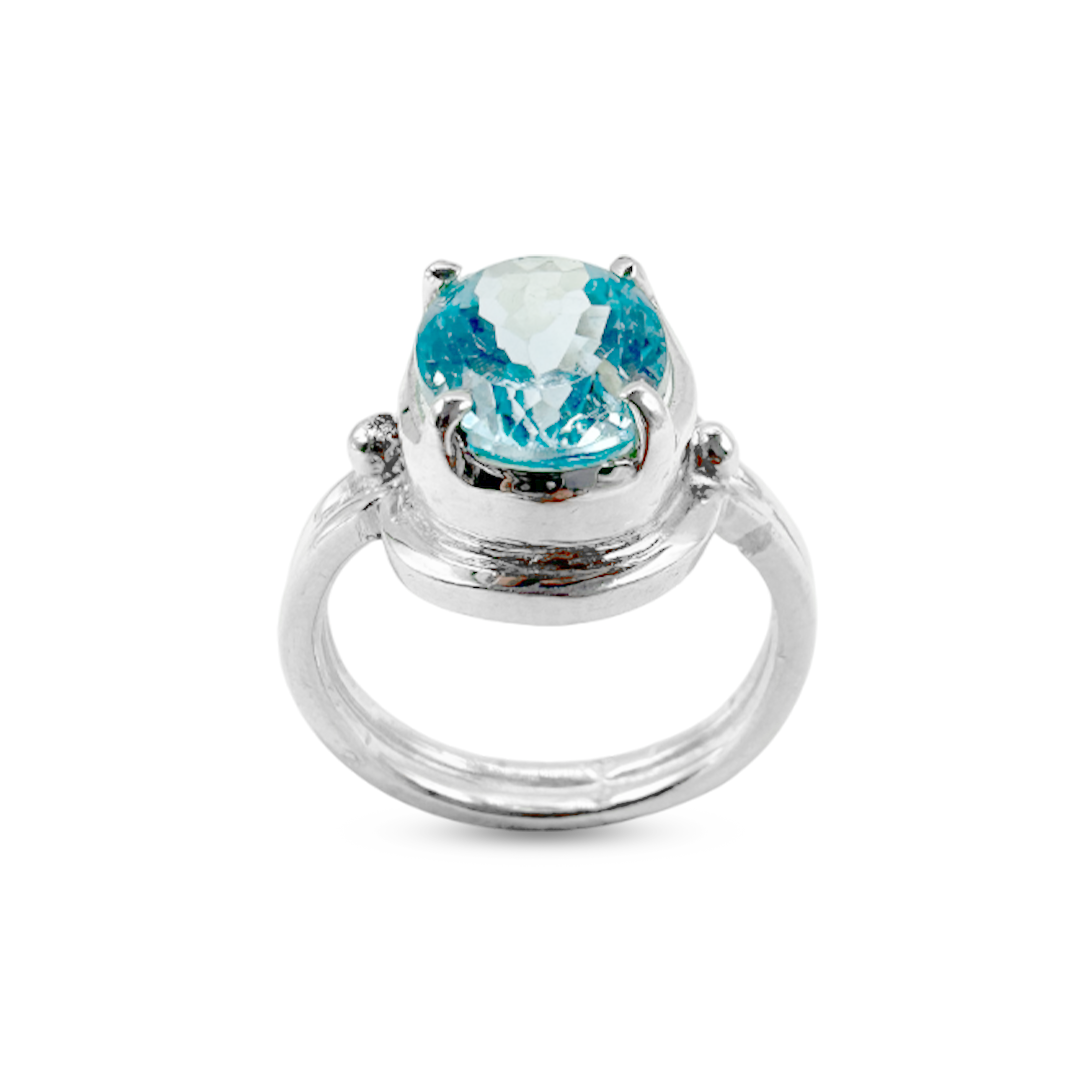 Blue Topaz Women Ring - Double Band Design