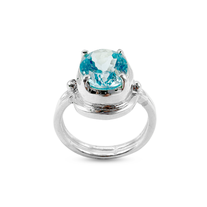 Blue Topaz Women Ring - Double Band Design